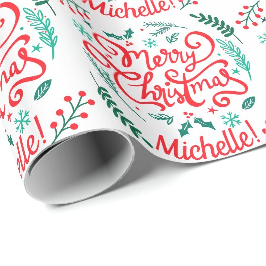 Personalisiert Moderne frohe Weihnachtskalligraphi Geschenkpapier (Rolleneckpunkt)