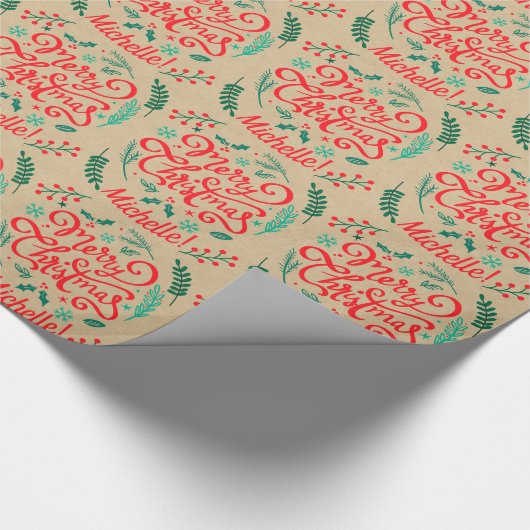 Personalisiert Moderne frohe Weihnachtskalligraphi Geschenkpapier (Ecke)