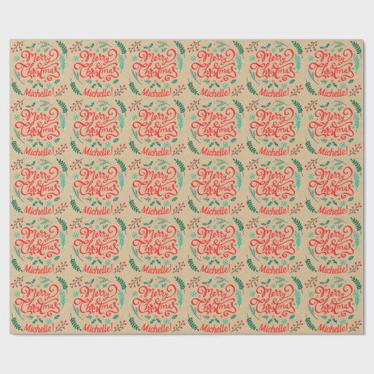 Personalisiert Moderne frohe Weihnachtskalligraphi Geschenkpapier (Flach)