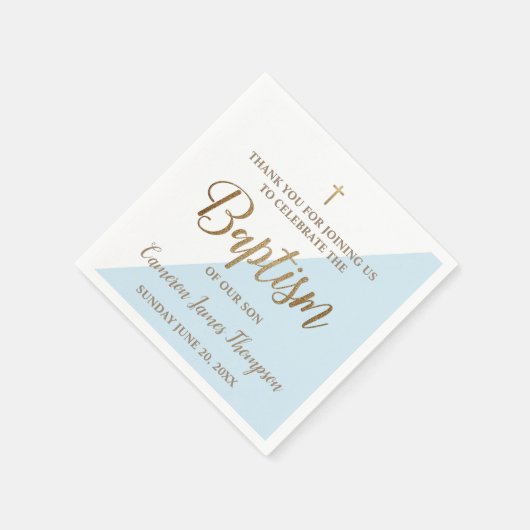 Personalisiert Moderne goldblaue und weiße Taufe Serviette (Ecke)