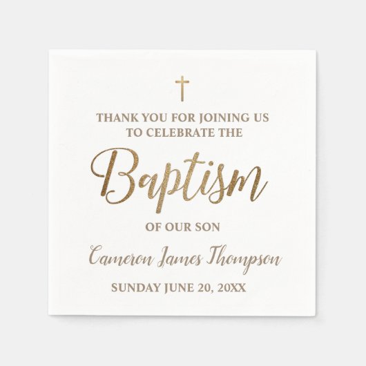 Personalisiert Moderne Goldtaufe und weiße Taufe N Serviette (Vorderseite)