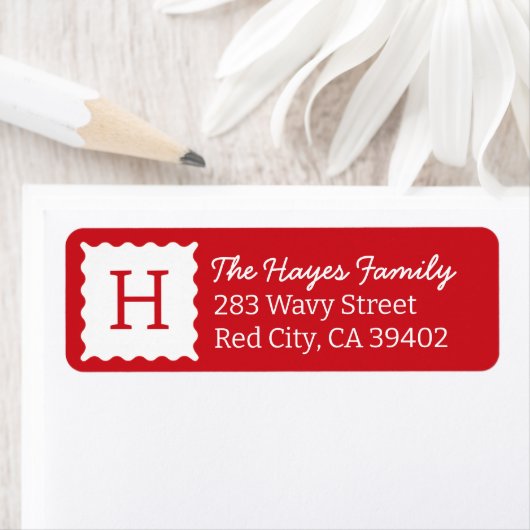 Personalisiert Moderne Rote Monogramm-Rücksendeadr (Insitu)