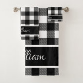 Personalisiert Moderne Schwarz-weiße Buffalo-Karos Badhandtuch Set (Insitu)