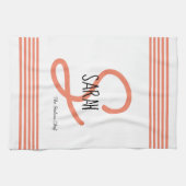 Personalisiert Moderner Korallenelegante Monogramm Geschirrtuch (Horizontal)