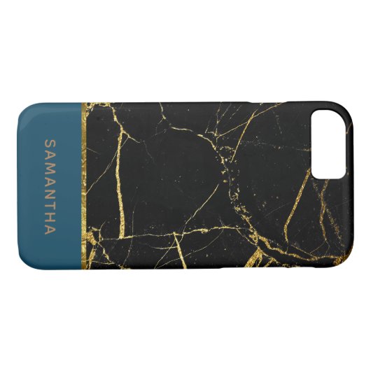 Personalisiert Moderner, schicker schwarzer Marmor Case-Mate iPhone Hülle (Rückseite (Horizontal))