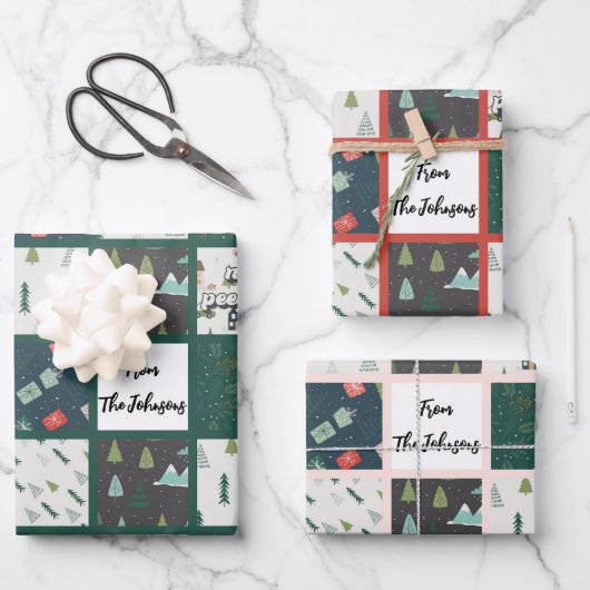 Personalisiert Modernes, elegantes Weihnachtsmuste Geschenkpapier Set (Vorderseite)