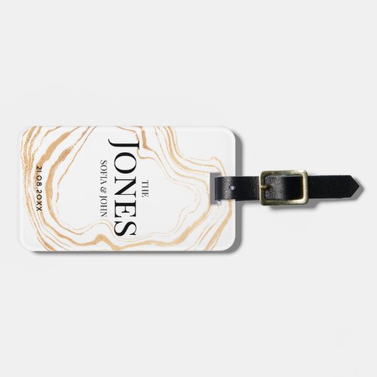 Personalisiert Modernes, elegantes White Gold neu Gepäckanhänger (Vorderseite horizontal)