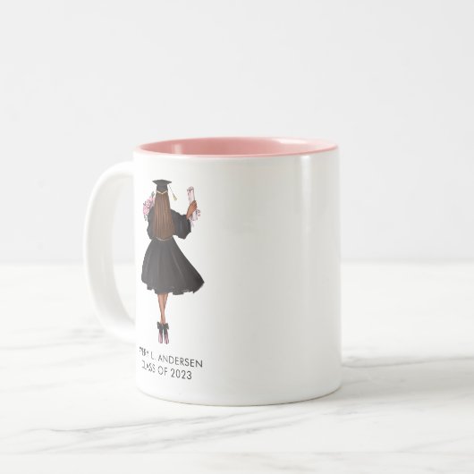Personalisiert Modernes Girl Graduate Zweifarbige Tasse (Vorderseite Links)