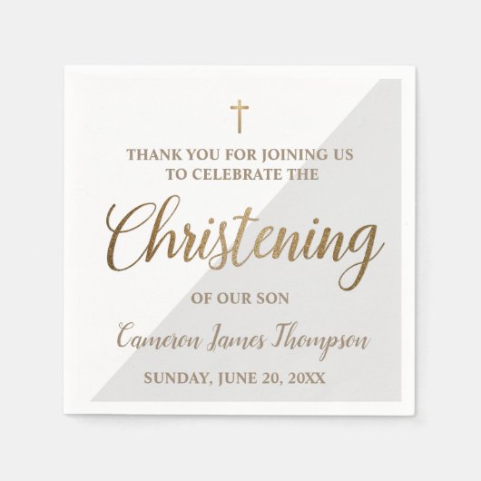 Personalisiert Modernes Gold Gray-Boy Christening Serviette (Vorderseite)