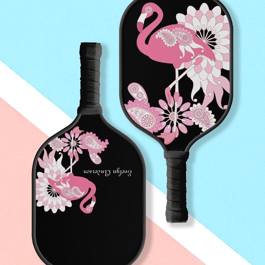Personalisiert-Modernes Schwarzes Paisley Pink Fla Pickleball Schläger