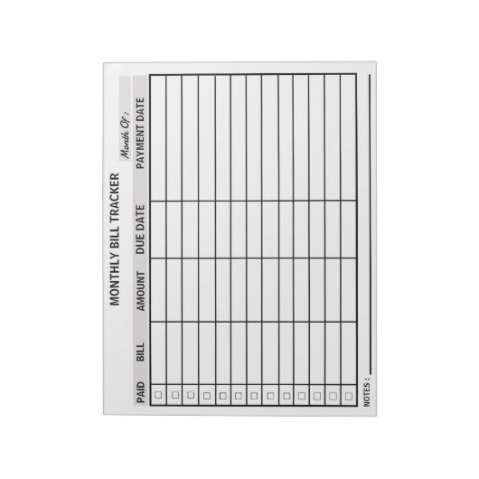Personalisiert monatlicher Bill Tracker Notizblock (Rotiert)