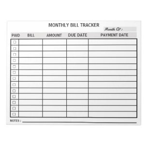 Personalisiert monatlicher Bill Tracker Notizblock