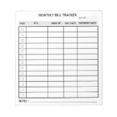 Personalisiert monatlicher Bill Tracker Notizblock (Vorderseite)