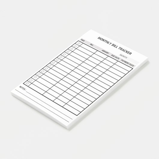 Personalisiert monatlicher Bill Tracker Post-it Klebezettel (angewinkelt)