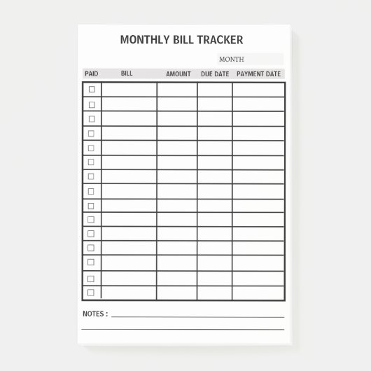 Personalisiert monatlicher Bill Tracker Post-it Klebezettel (Vorderseite)