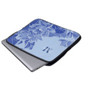 Personalisiert Monogram Blue Flowers Lotus Mandala Laptopschutzhülle (Vorne Knopf)