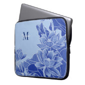 Personalisiert Monogram Blue Flowers Lotus Mandala Laptopschutzhülle (Vorderseite Links)