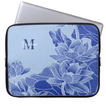 Personalisiert Monogram Blue Flowers Lotus Mandala