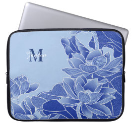 Personalisiert Monogram Blue Flowers Lotus Mandala Laptopschutzhülle