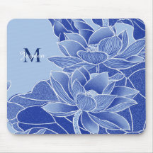 Personalisiert Monogram Blue Flowers Lotus Mandala