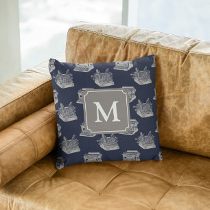 Personalisiert Monogram Blue Vintag-Schreibmaschin Kissen
