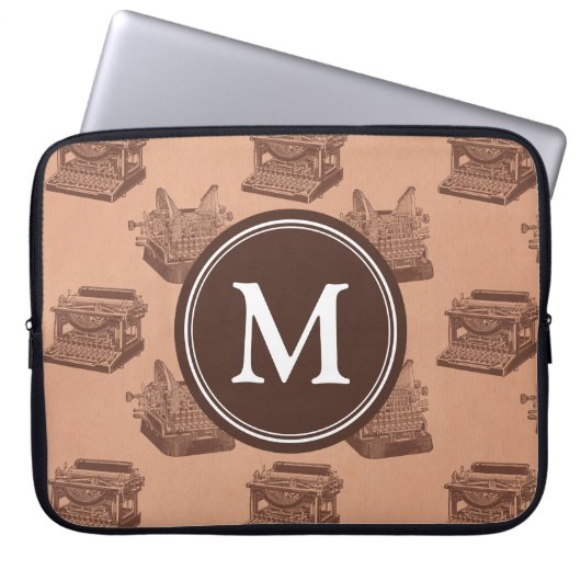 Personalisiert Monogram Brown Vintag-Schreibmaschi Laptopschutzhülle (Vorderseite)