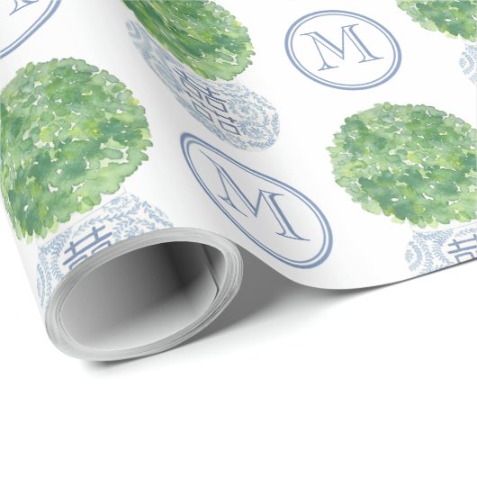 Personalisiert Monogram Evergreen Topiary Ginger J Geschenkpapier (Rolleneckpunkt)