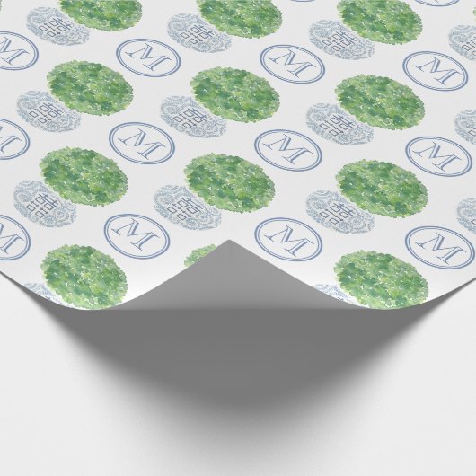 Personalisiert Monogram Evergreen Topiary Ginger J Geschenkpapier (Ecke)