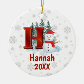 Personalisiert Monogram Letter H Snowman Weihnacht Keramik Ornament (Vorne)