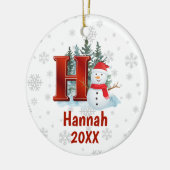 Personalisiert Monogram Letter H Snowman Weihnacht Keramik Ornament (Links)