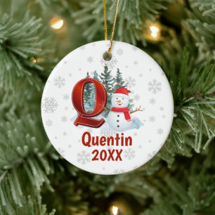 Personalisiert Monogram Letter Q Snowman Weihnacht Keramik Ornament