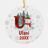 Personalisiert Monogram Letter U Snowman Weihnacht Keramik Ornament (Vorne)