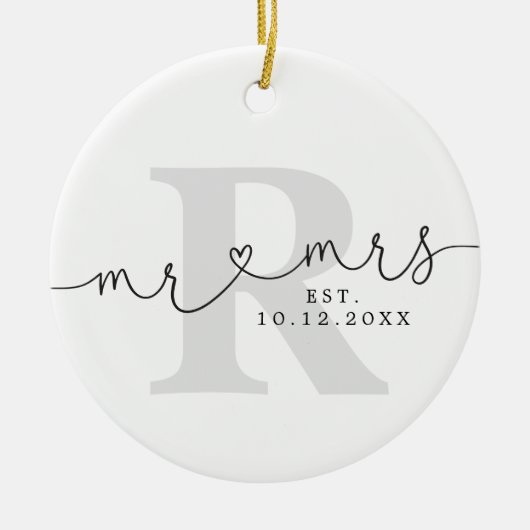 Personalisiert Monogram Mr. Mrs Keramik Ornament (Vorne)