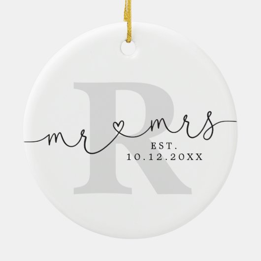 Personalisiert Monogram Mr. Mrs Keramik Ornament (Hinten)
