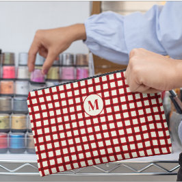 Personalisiert Monogram Red Gingham Feminine Makeu Zubehörtasche