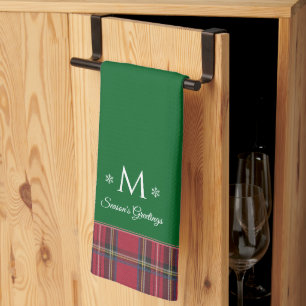 Personalisiert Monogram Red Tartan Green Christmas Geschirrtuch