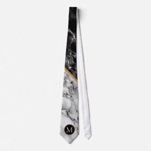 Personalisiert Monogram Schwarz-weiß Marble Neck T Krawatte