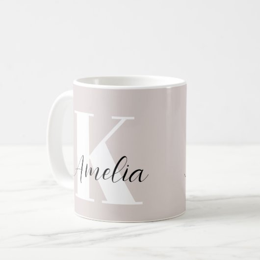 Personalisiert Monogram Script Boho Taupe Kaffeetasse (Vorderseite Links)