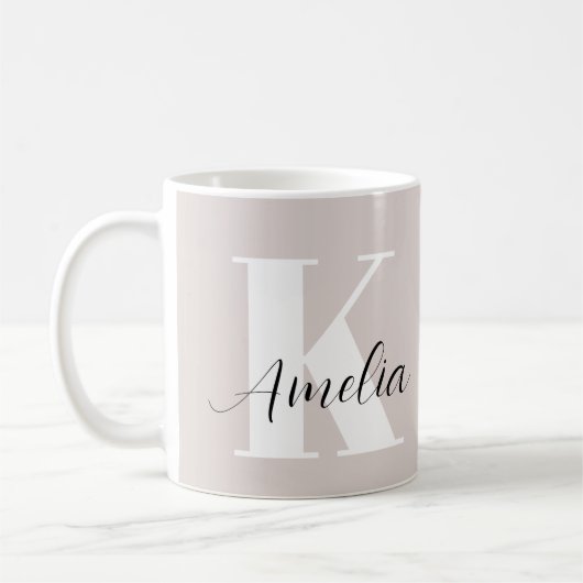 Personalisiert Monogram Script Boho Taupe Kaffeetasse (Links)