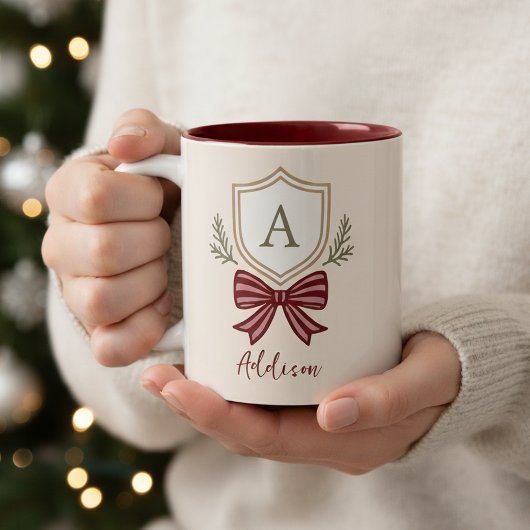 Personalisiert Monogramm Anfangsname Bow Weihnacht Zweifarbige Tasse
