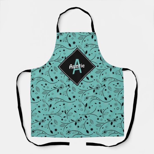 Personalisiert | Monogramm | AQUAMARIN | Floral | Schürze (Vorderseite)