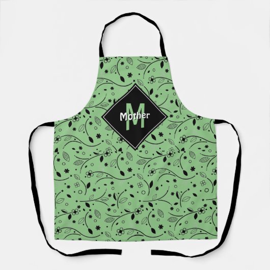 Personalisiert | Monogramm | Grün | Floral | MUTTE Schürze (Vorderseite)