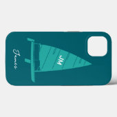 Personalisiert Monogramm Name Sailboat Racing Aqua Case-Mate iPhone Hülle (Rückseite (Horizontal))