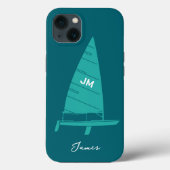 Personalisiert Monogramm Name Sailboat Racing Aqua Case-Mate iPhone Hülle (Rückseite)