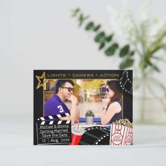 Personalisiert Movie Star Save the Date Ankündigungspostkarte (Stehend Vorderseite)