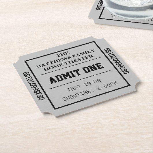 Personalisiert Movie Ticket Gray Zuhause Theater Untersetzer (angewinkelt)