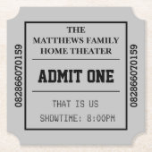 Personalisiert Movie Ticket Gray Zuhause Theater Untersetzer (Vorderseite)