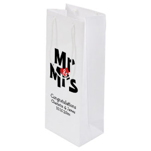 Personalisiert Mr. and Mrs Black Red Bold Modern Geschenktüte Für Weinflaschen