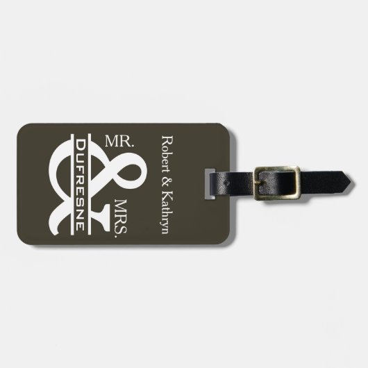 Personalisiert Mr. & Mrs. Khaki Gepäckanhänger (Vorderseite horizontal)