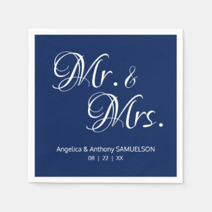 Personalisiert Mr. & Mrs. Navy Blue White Wedding Serviette